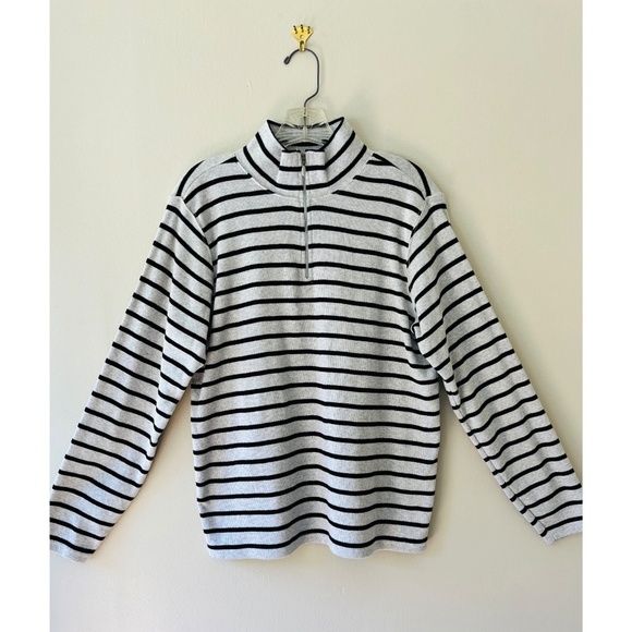 L.L.Bean Knit Stretch Pullover Sweatshirt Gray Black Striped Stand Collar Size L - Picture 1 of 9